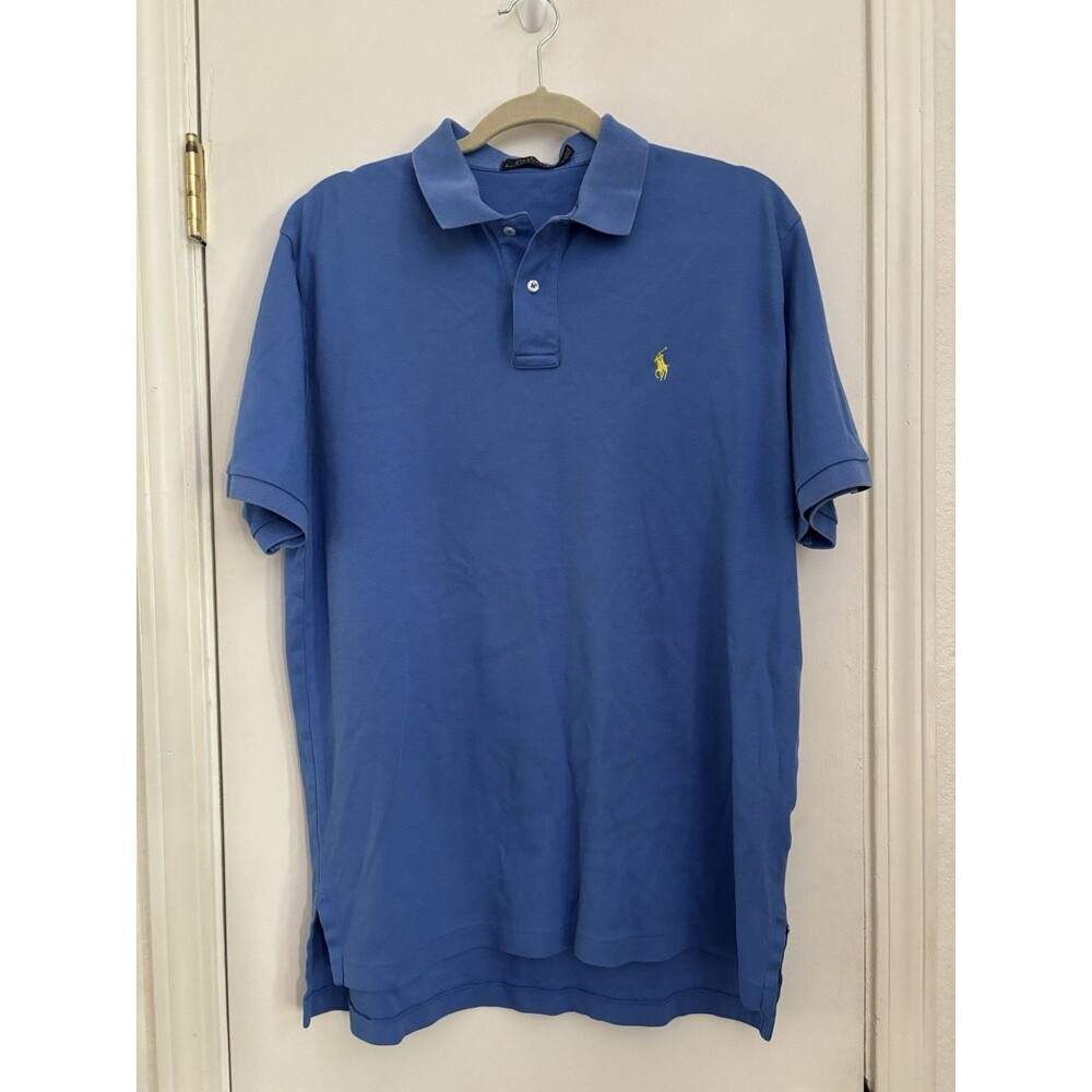 Polo by Ralph Lauren Men's Blue Solid Short Sleeve Collared Polo Large Logo